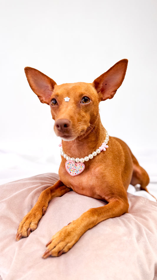 Colar de Pérolas com Coração Colorido